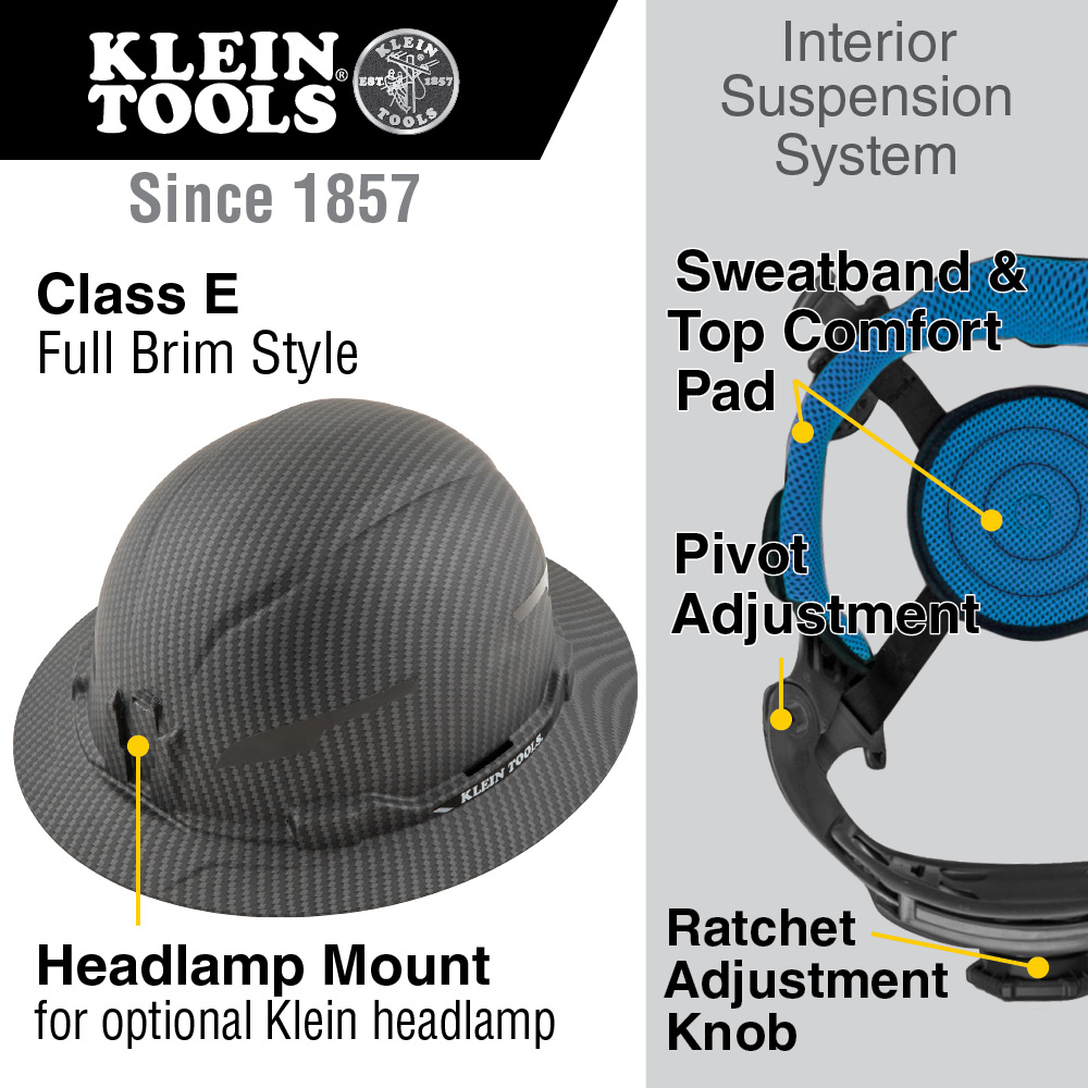 Klein Tools KARBN Non-Vented Class E Full Brim Hard Hat from GME Supply